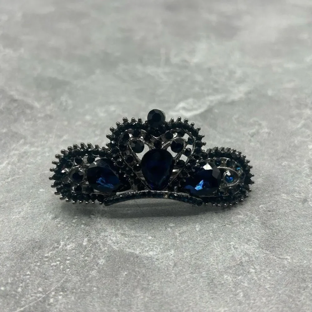 Navy Blue Rhinestones Barrette Hair Clip Accessory